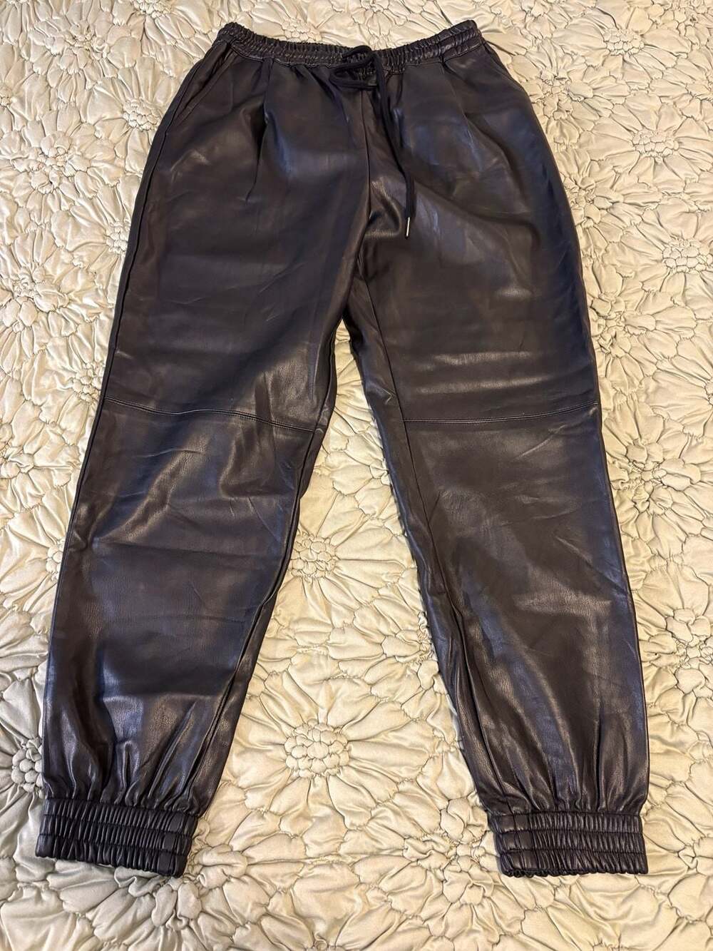 Zara Faux Leather Jogger Pants Size M Black Drawstring
